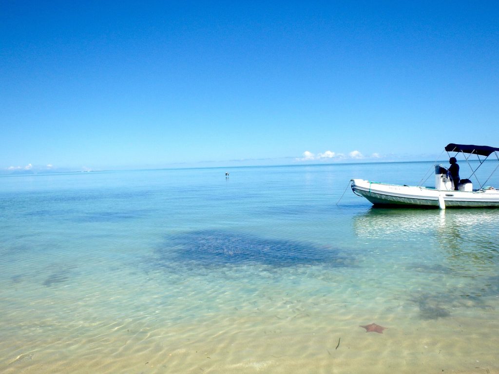 Eaux turquoise et peu profondes près de l'îlet Fajou, dans le Grand Cul-de-Sac Marin